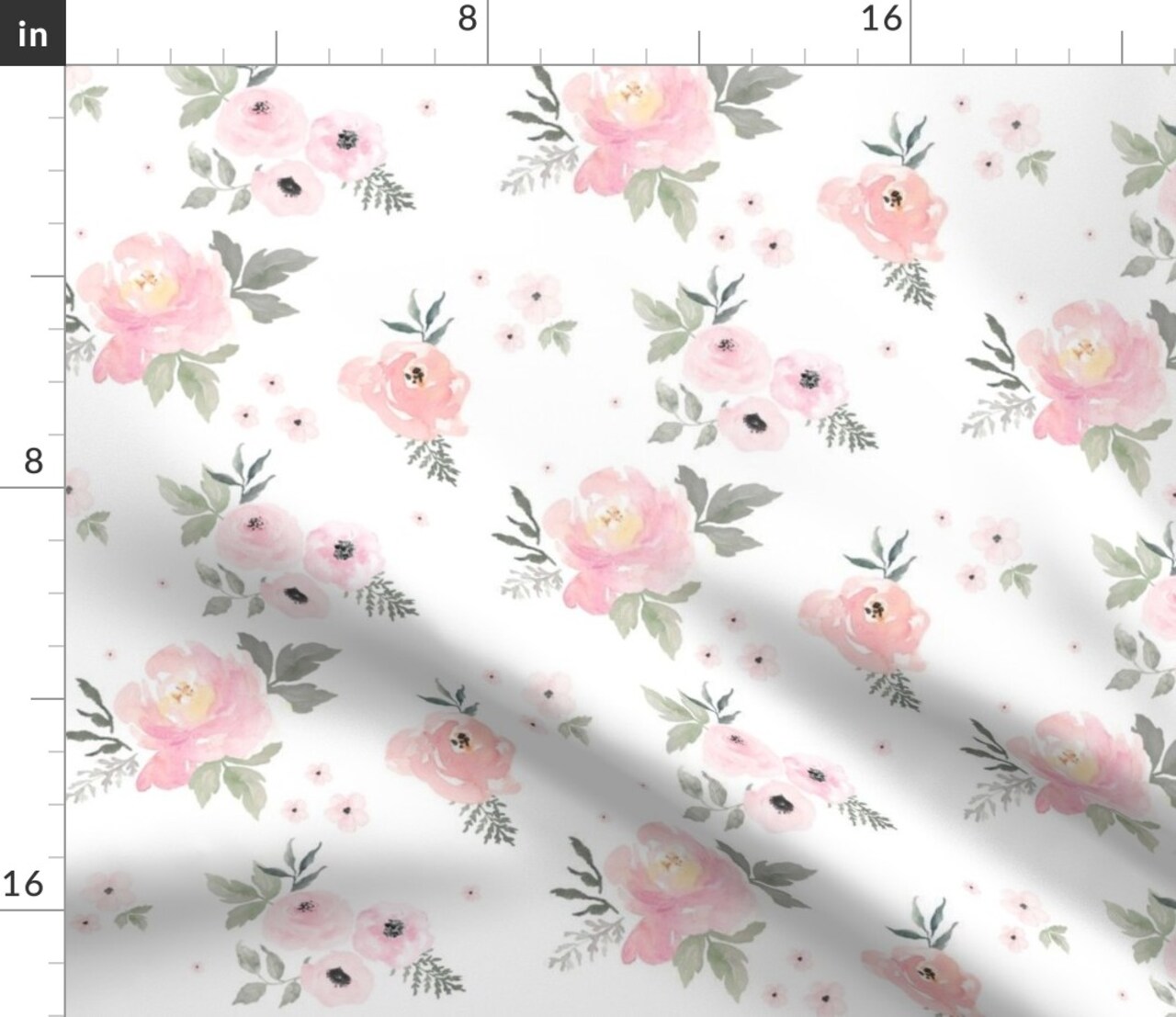 Blush Pink, Sweet, Roses, Girl, Floral, Cottage, Shabby Chic, Nursery, Watercolor, Flowers, Wedding Custom Printed Fabric by Spoonflower Various Fabrics by the Yard or Fat Quarter